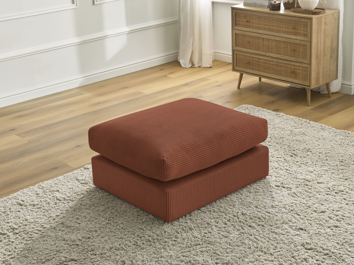 Canapé d'angle fixe EVEREST tissu chiné - Orange - Angle droit - 10 coussins