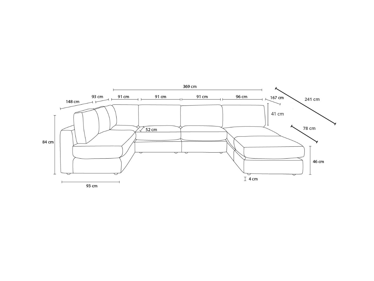 Modulaire PARIS corduroy hoekbank met 3 fauteuils, 1 chaise longue, 1 hoekbank en 1 poef