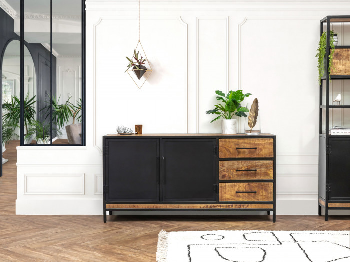 Buffet 2 portes 160 cm BEAUBOURG bois massif de manguier