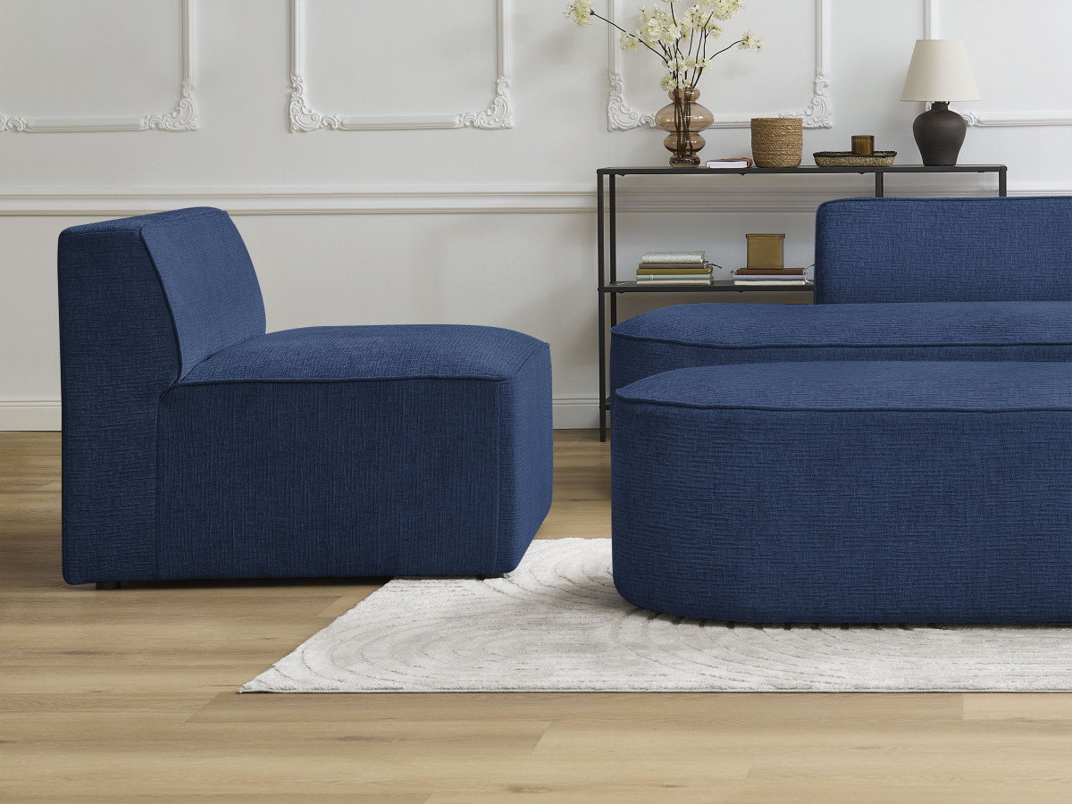 Chauffeuse 1 place pour canapé modulable ROUSSEAU tissu texturé bleu foncé BOBOCHIC 1 places - Vue supplémentaire 3