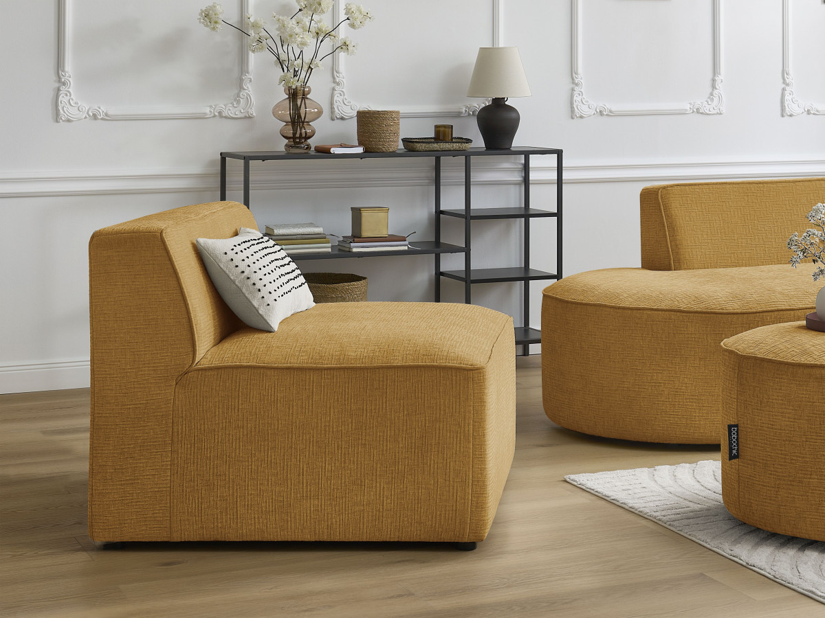 Chauffeuse 1 place pour canapé modulable ROUSSEAU tissu texturé jaune   BOBOCHIC 1 places - Vue supplémentaire 2