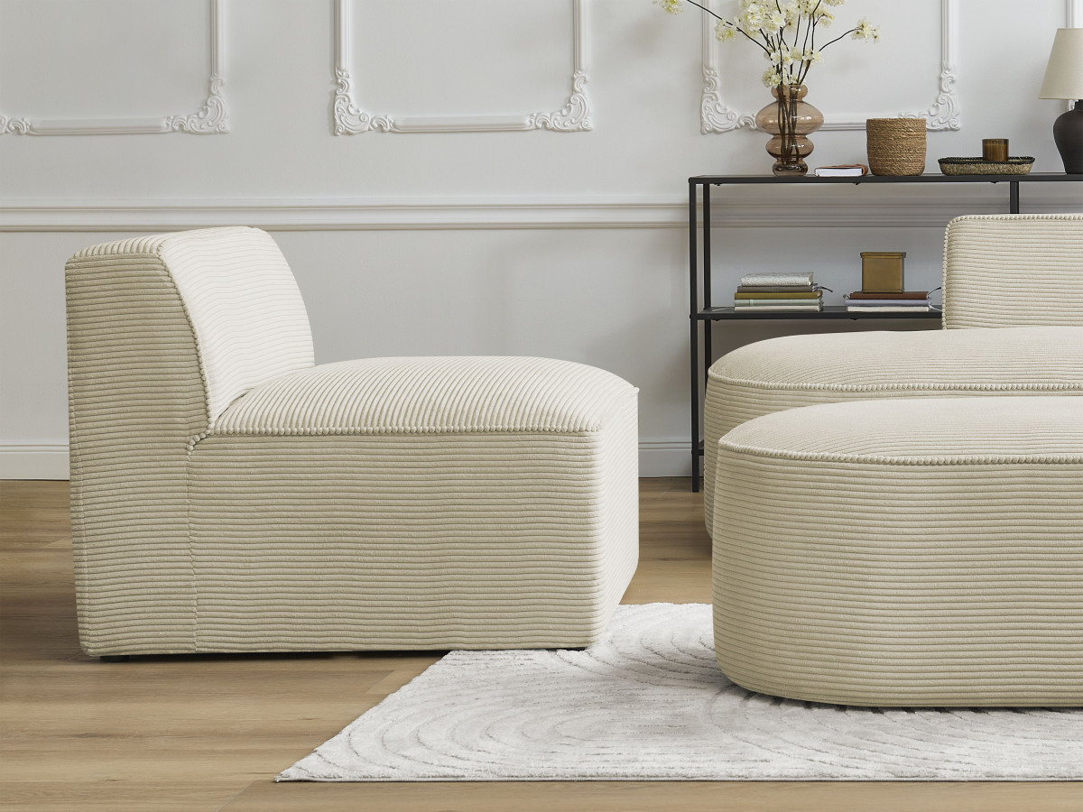 Chauffeuse 1 place pour canapé modulable ROUSSEAU velours côtelé beige — vue 5