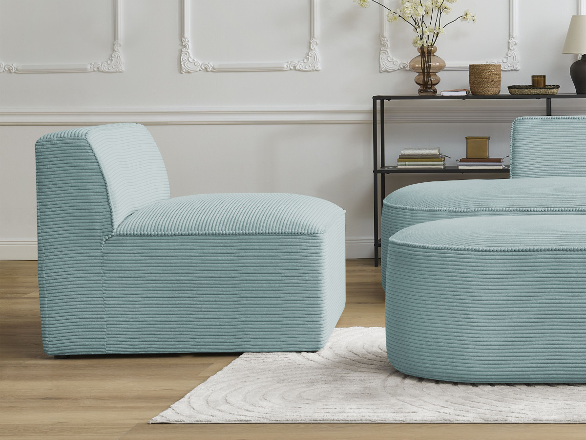 Chauffeuse 1 place pour canapé modulable ROUSSEAU velours côtelé bleu clair — vue 5