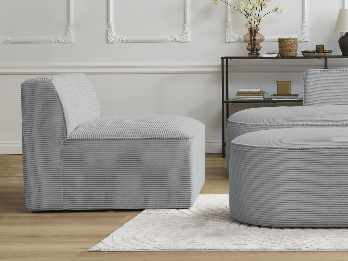 Chauffeuse 1 place pour canapé modulable ROUSSEAU velours côtelé gris clair — vue 5