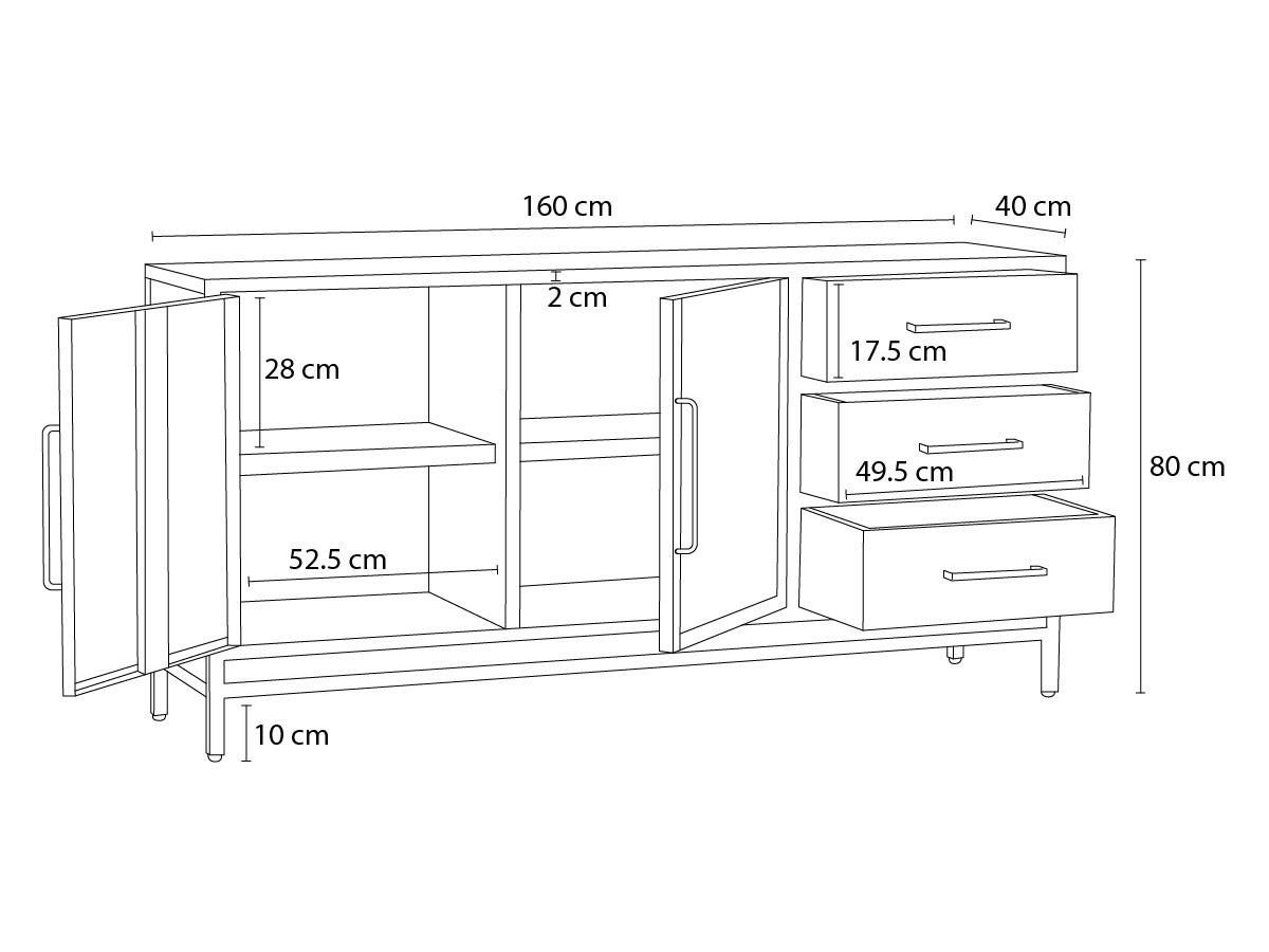 BEAUBOURG 2-deurs dressoir 160 cm massief mangohout