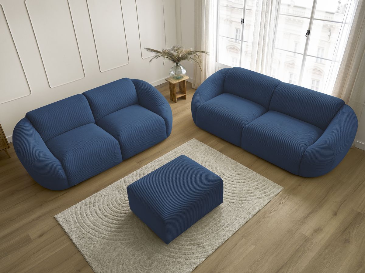 Ensemble canapé droit fixe 3 + 2 places + fauteuil TINA velours côtelé avec pouf