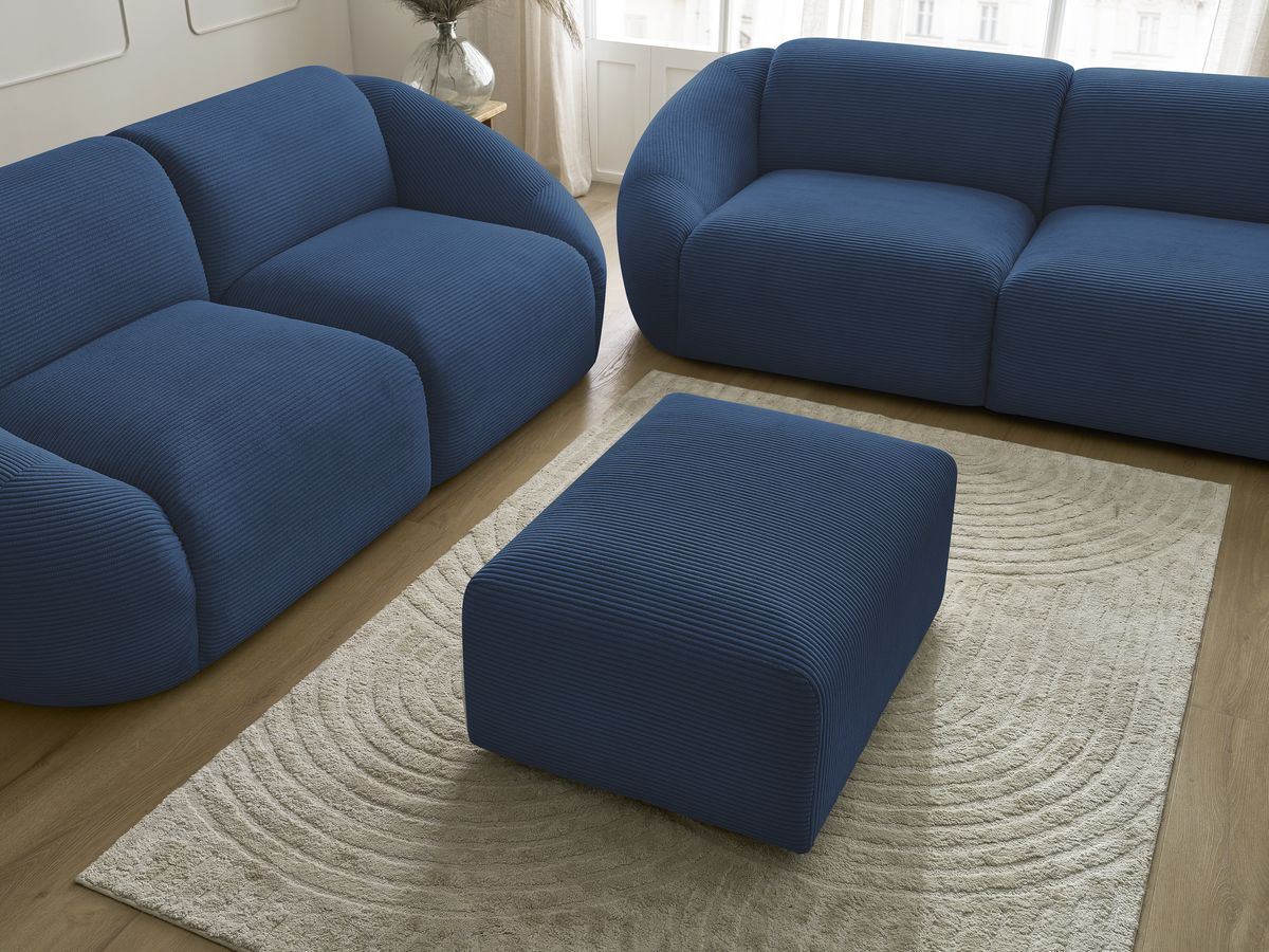 Ensemble canapé droit fixe 3 + 2 places + fauteuil TINA velours côtelé avec pouf