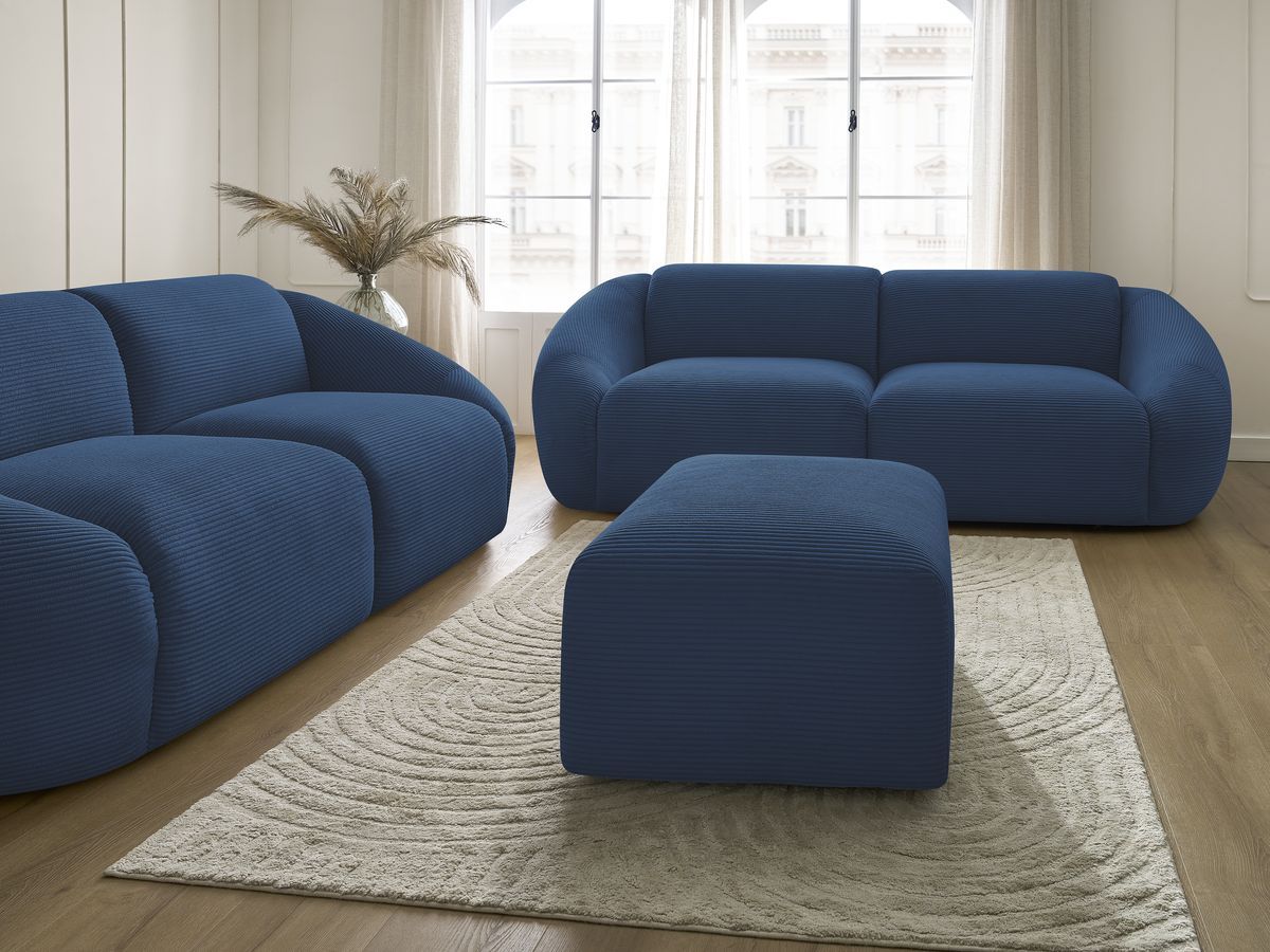 Ensemble canapé droit fixe 3 + 2 places + fauteuil TINA velours côtelé avec pouf