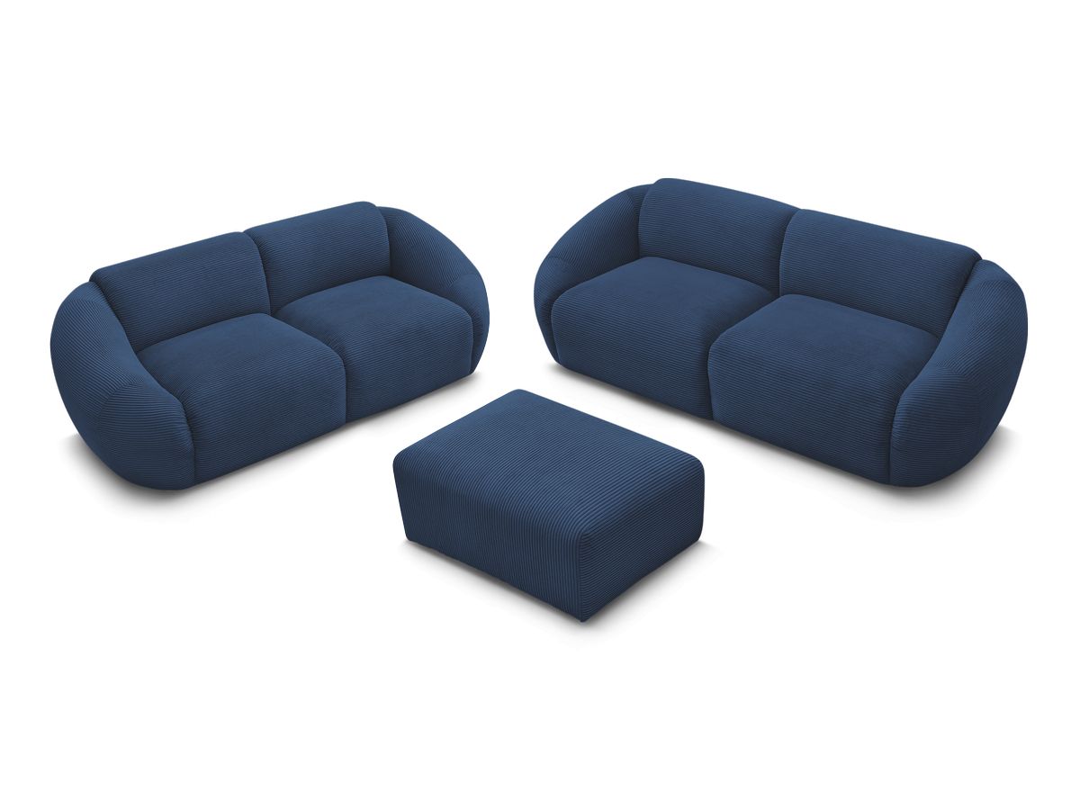 Ensemble canapé droit fixe 3 + 2 places + fauteuil TINA velours côtelé avec pouf
