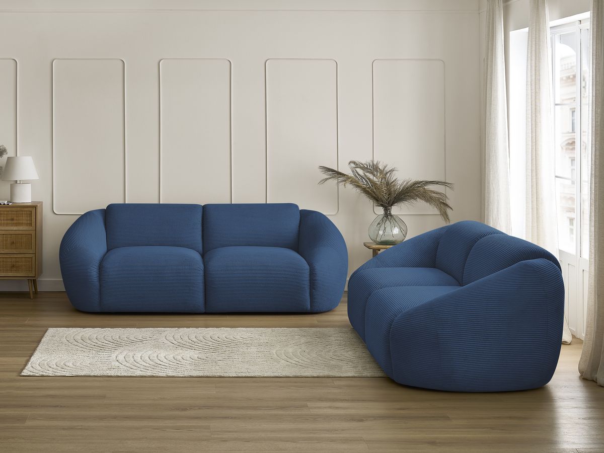 Ensemble canapé droit 3 + 2 places TINA velours côtelé bleu foncé — vue 5