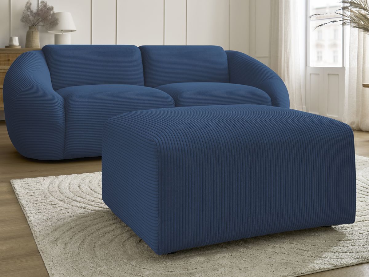 Canapé droit fixe 2 places TINA velours côtelé avec pouf