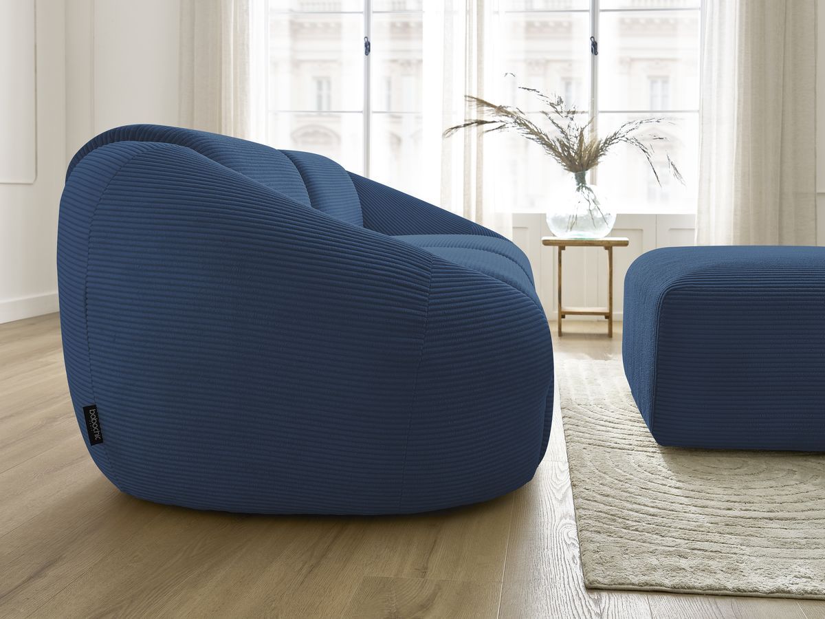 Canapé droit fixe 2 places TINA velours côtelé avec pouf