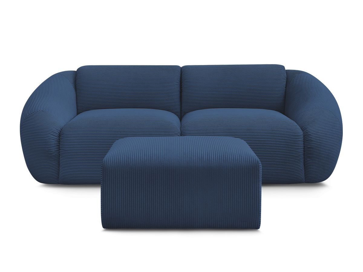 Canapé droit fixe 2 places TINA velours côtelé avec pouf