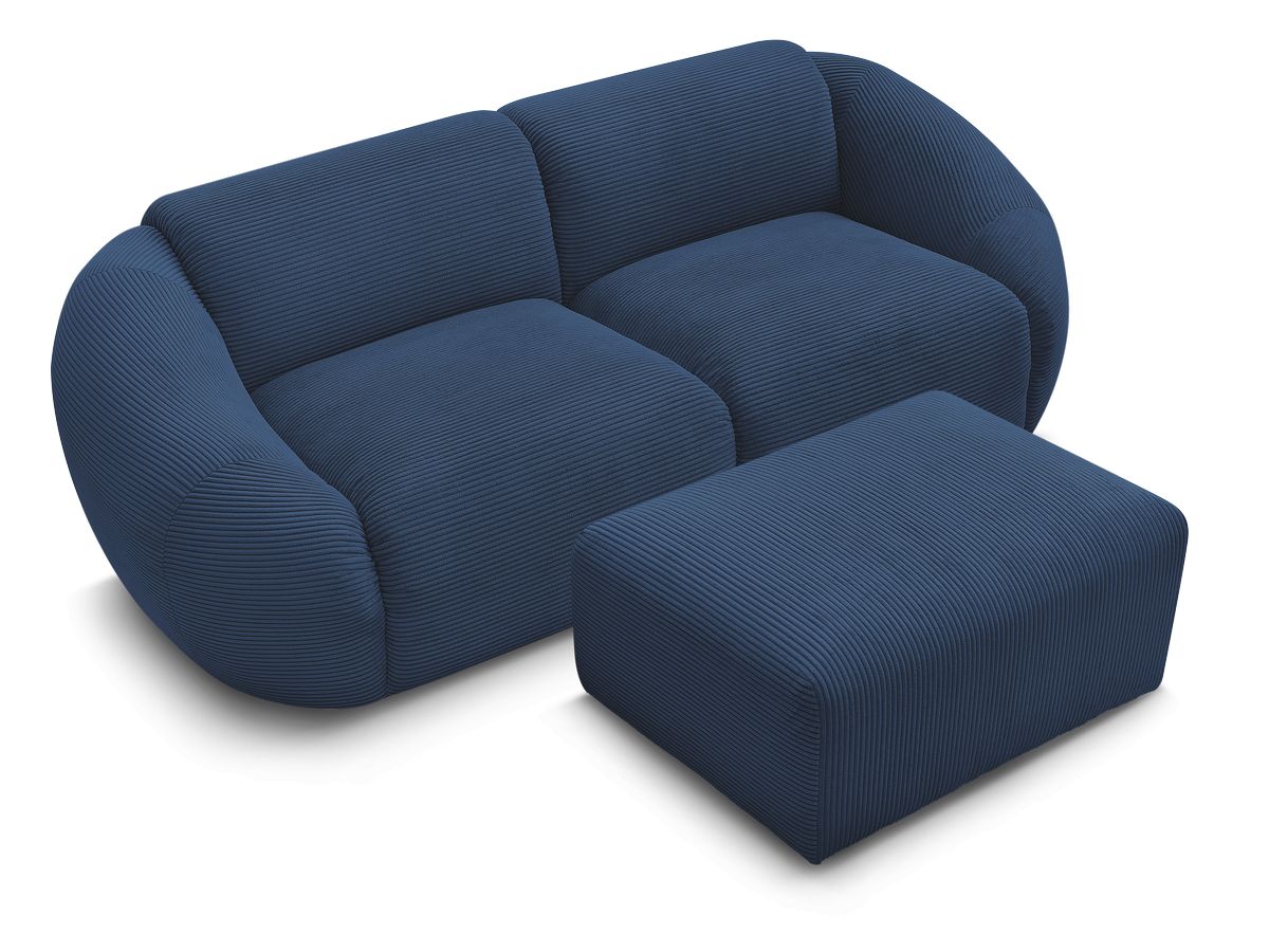 Canapé droit fixe 2 places TINA velours côtelé avec pouf