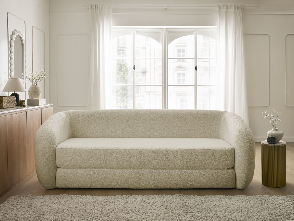 Canapé droit convertible déplimousse NEYO bouclette beige — vue 5