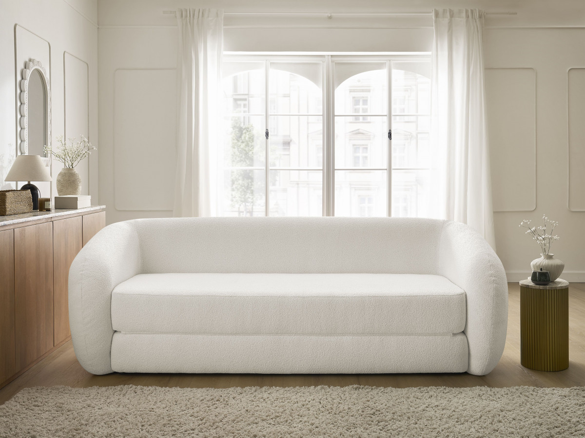 Canapé droit convertible déplimousse NEYO bouclette blanc — vue 5