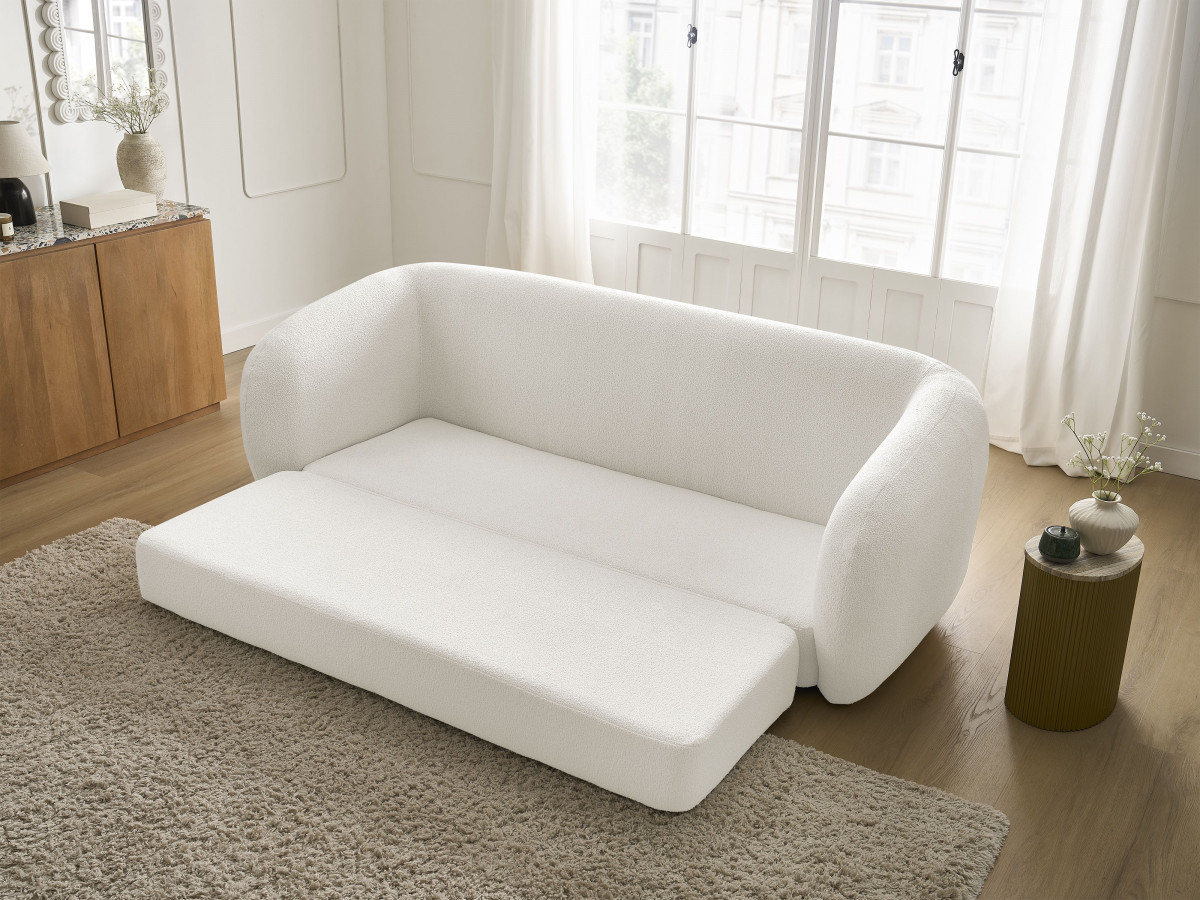 Canapé droit convertible déplimousse NEYO tissu bouclette