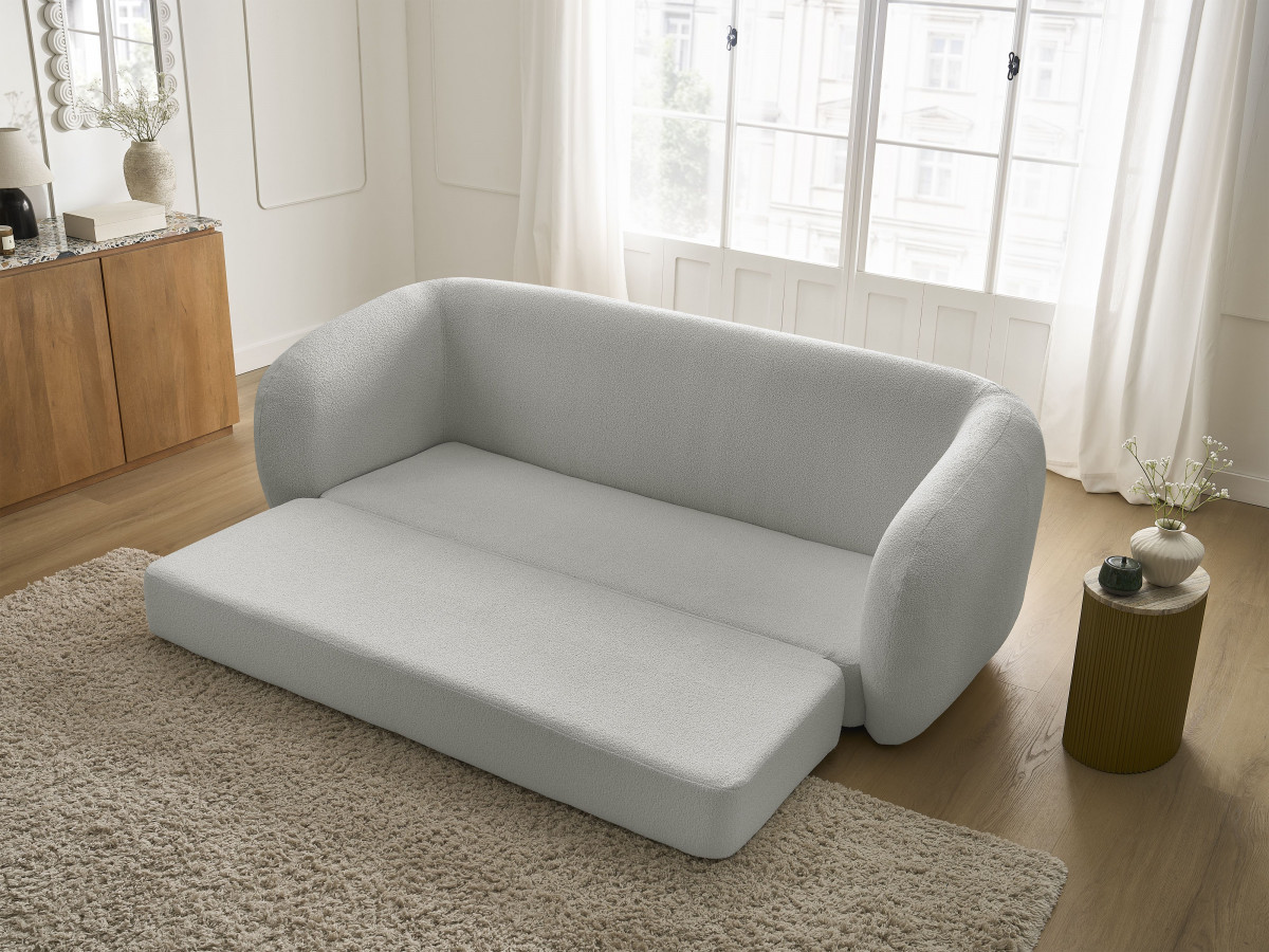 Canapé droit convertible déplimousse NEYO tissu bouclette