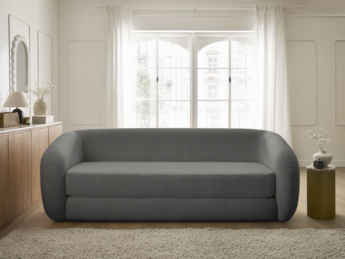 Canapé droit convertible déplimousse NEYO bouclette gris foncé — vue 5