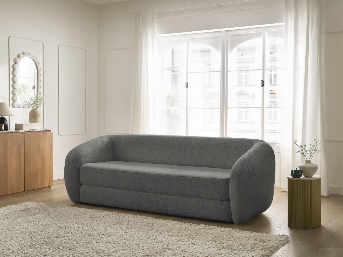 Canapé droit convertible déplimousse NEYO tissu bouclette