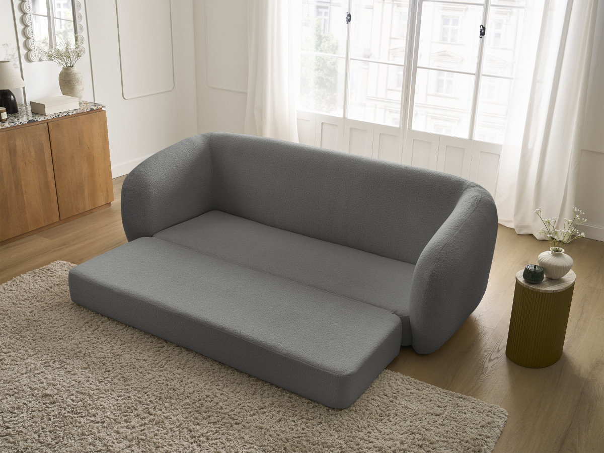 Canapé droit convertible déplimousse NEYO tissu bouclette