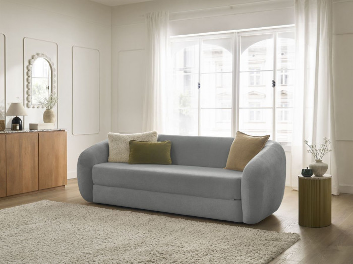 Canapé droit convertible déplimousse NEYO tissu lisse