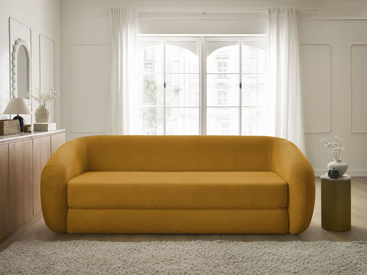 Canapé droit convertible déplimousse NEYO lisse jaune — vue 5