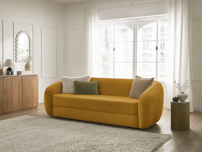 Canapé droit convertible déplimousse NEYO tissu lisse