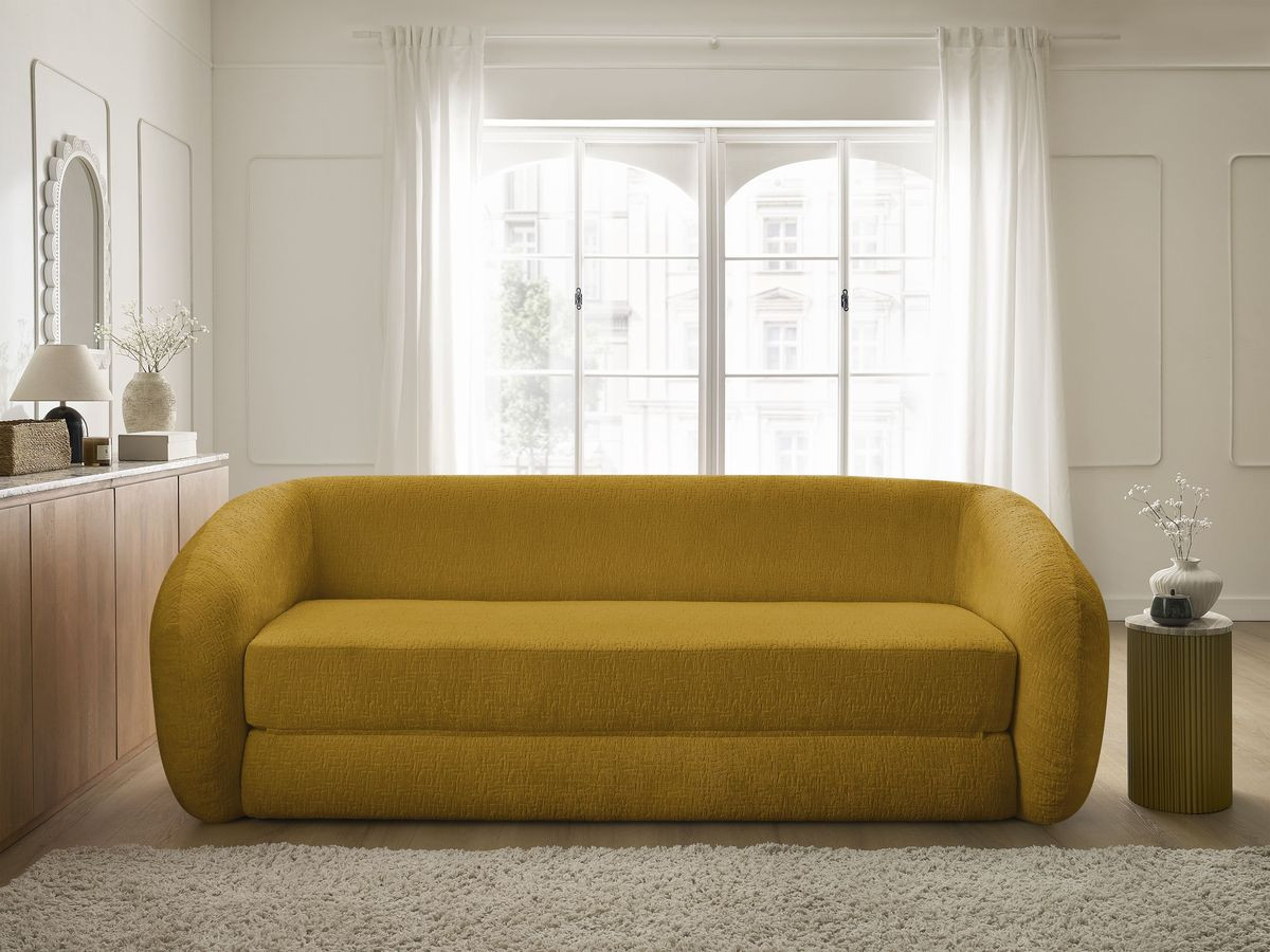 Canapé droit convertible déplimousse NEYO texturé jaune — vue 5