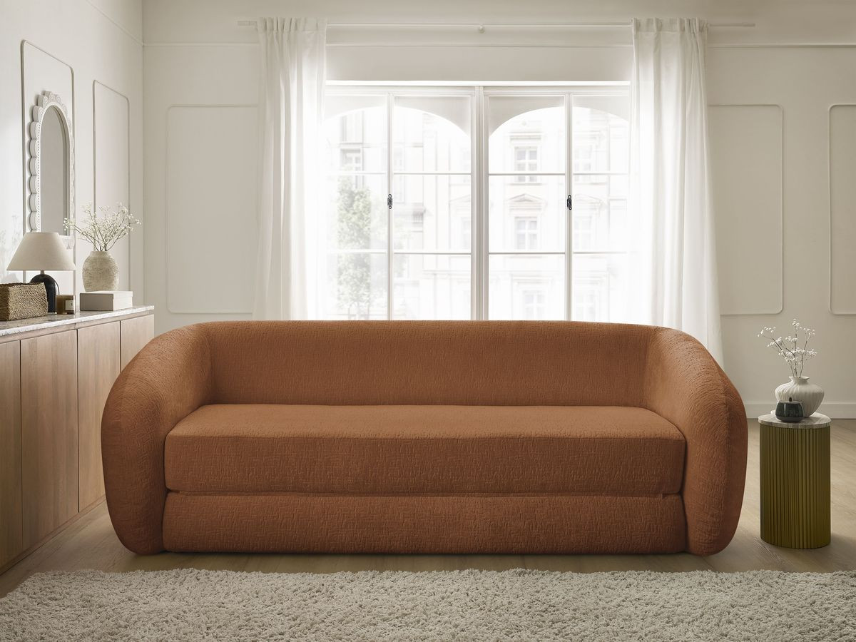 Canapé droit convertible déplimousse NEYO tissu texturé orange   BOBOCHIC 3 places - Vue supplémentaire 3