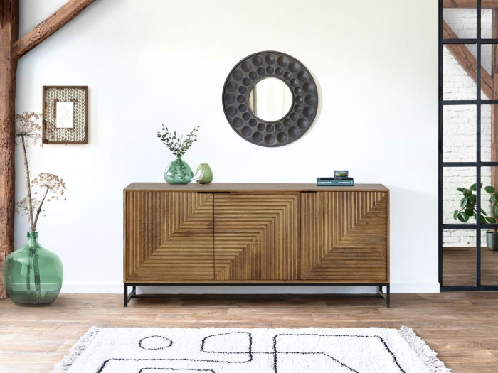 Buffet 3 portes 170 cm NAOMIE bois massif d'acacia