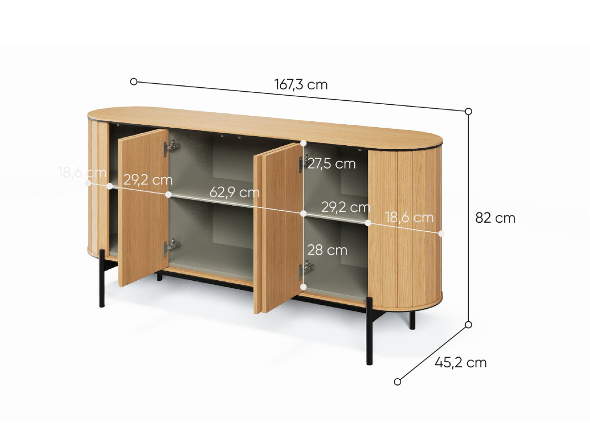 Buffet arrondi 4 portes 168 cm AMBOISE couleur chêne