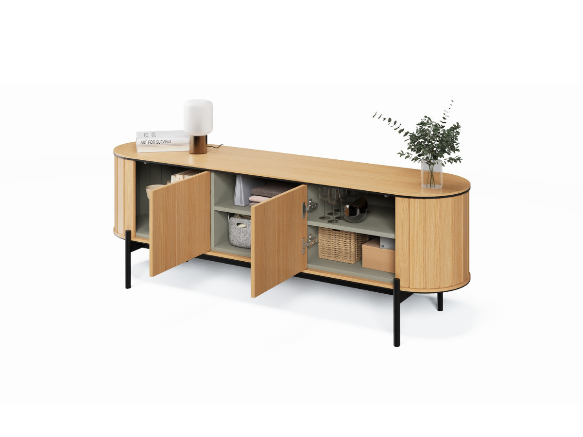 AMBOISE 168 cm ronde tv-kast met 2 deuren, eikenkleur