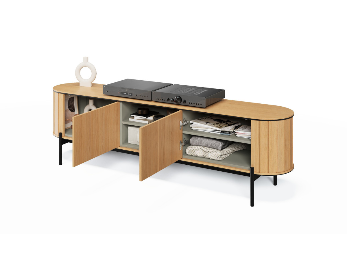 Meuble TV arrondi 2 portes 200 cm AMBOISE couleur chêne
