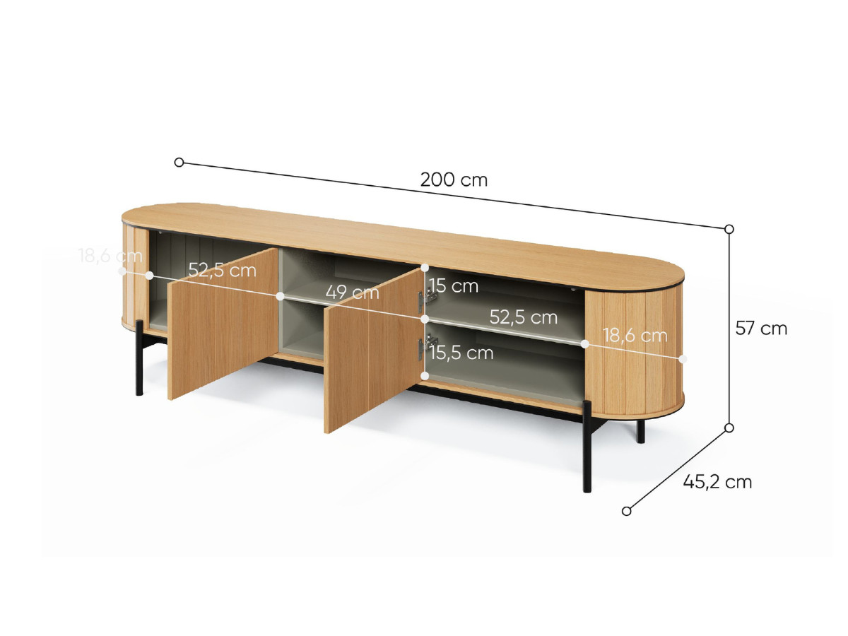 Meuble TV arrondi 2 portes 200 cm AMBOISE couleur chêne