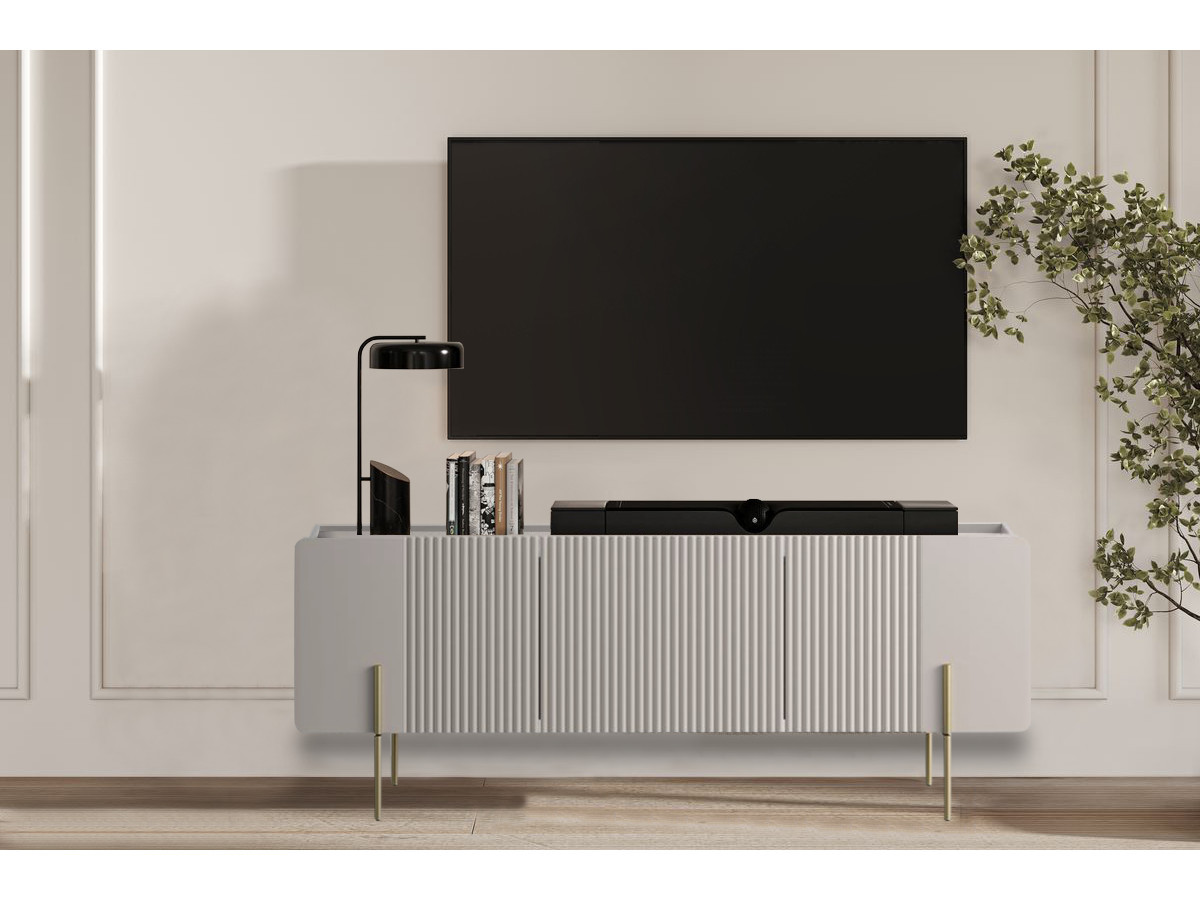 Meuble TV 3 portes 150 cm MATHILDE pieds or