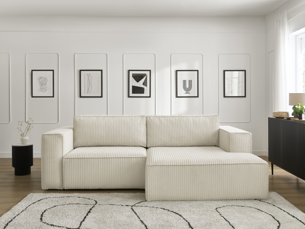 Canapé d'angle convertible coffre NINA velours côtelé beige — vue 5