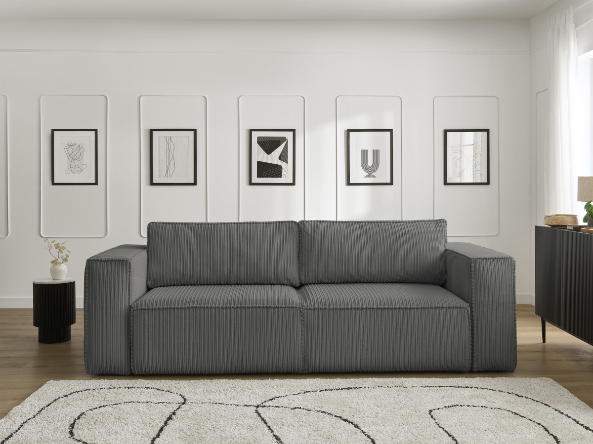 Canapé droit convertible coffre NINA velours côtelé gris foncé — vue 5
