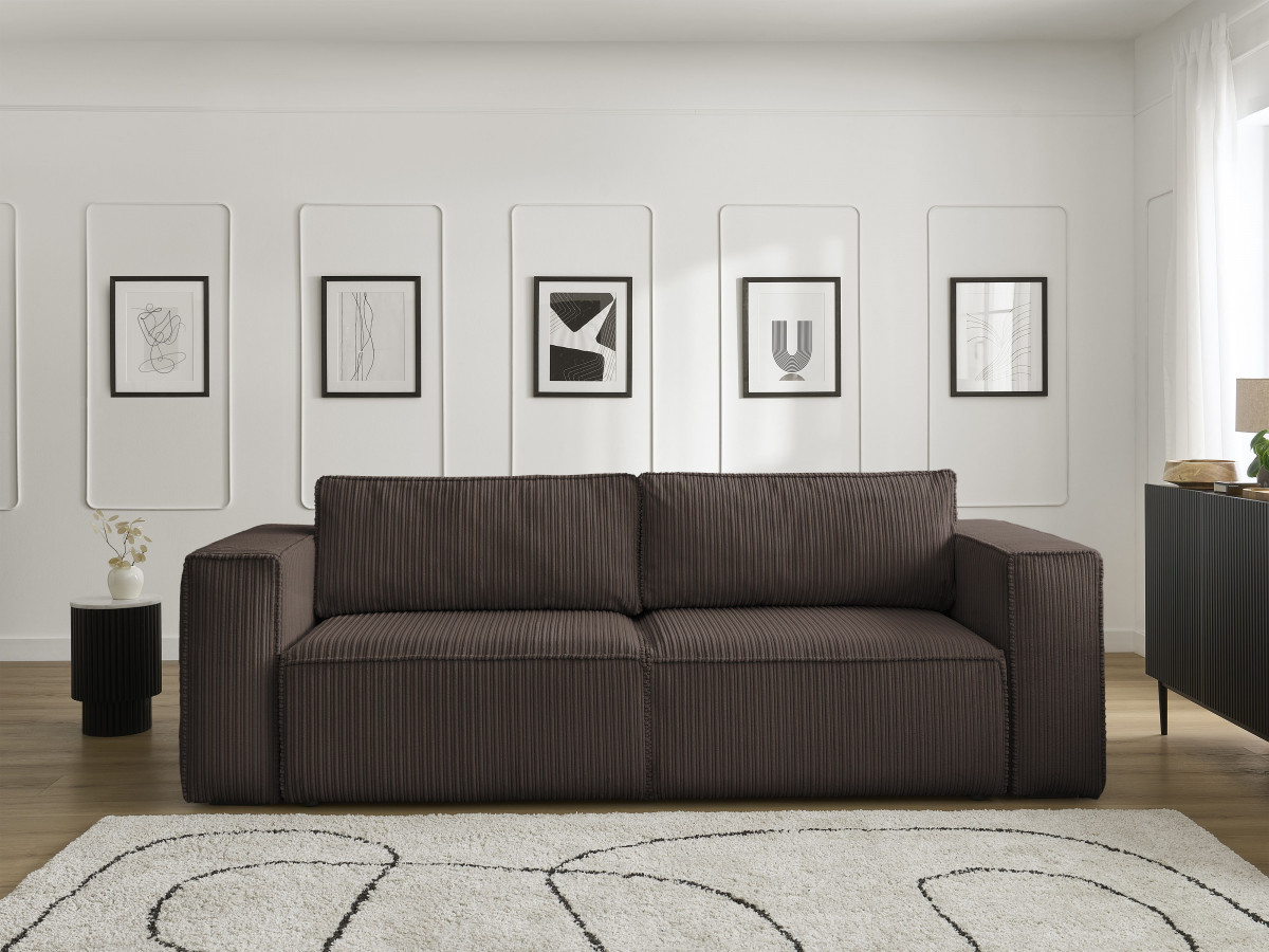 Canapé droit convertible coffre NINA velours côtelé marron — vue 5