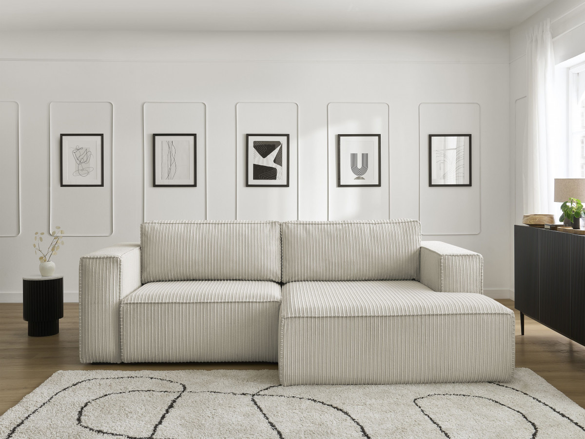 Canapé d'angle convertible coffre NINA velours côtelé gris clair — vue 5