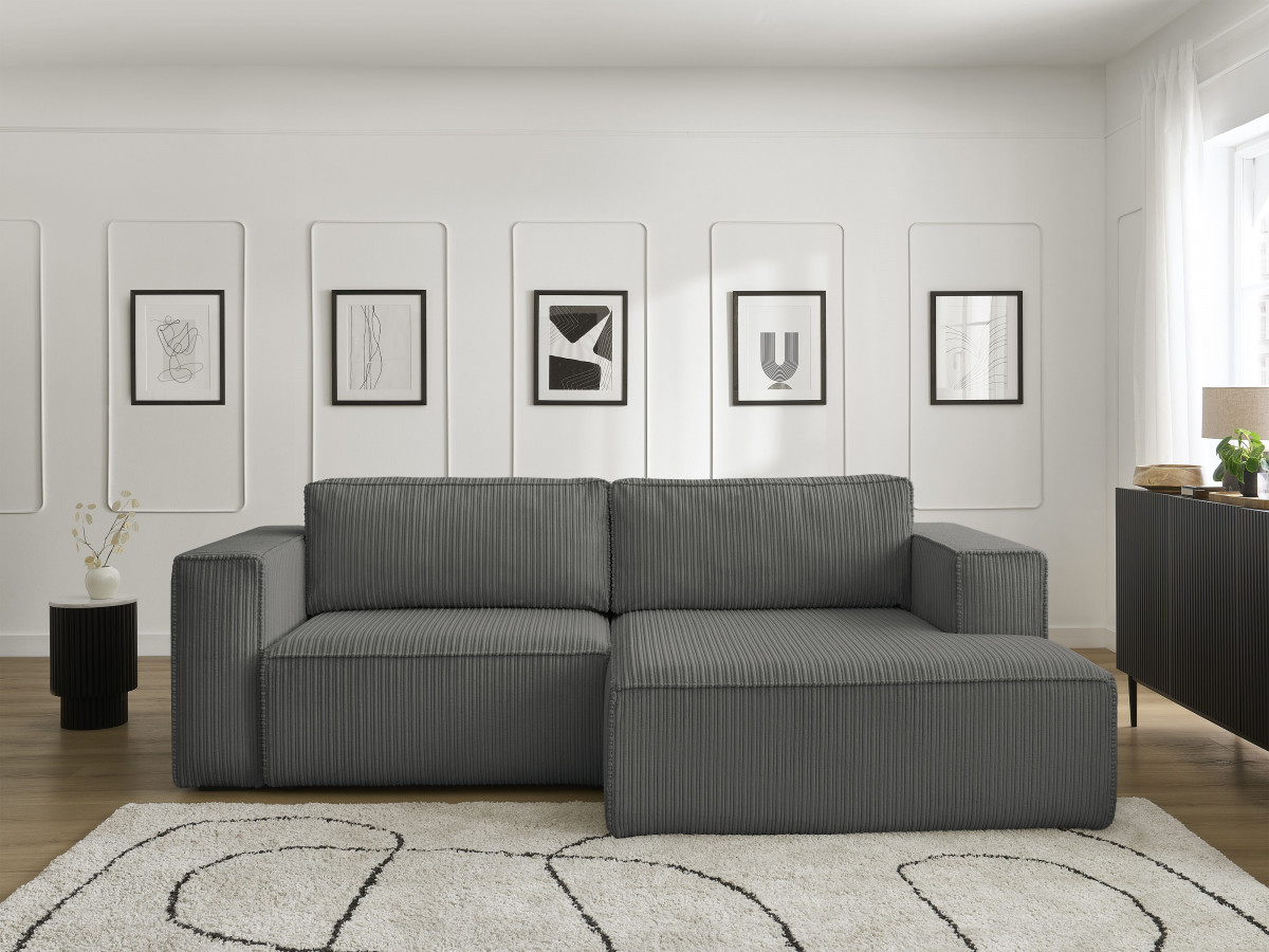 Canapé d'angle convertible coffre NINA velours côtelé gris foncé angle droit BOBOCHIC 3 places - Vue supplémentaire 3