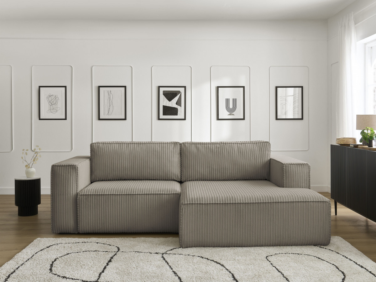 Canapé d'angle convertible coffre NINA velours côtelé taupe — vue 5