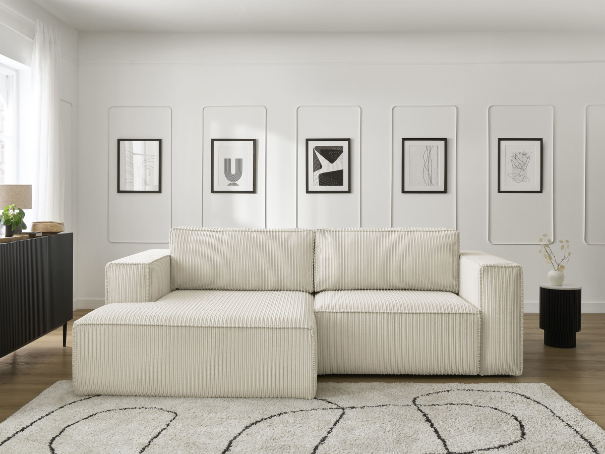Canapé d'angle convertible coffre NINA velours côtelé beige angle gauche BOBOCHIC 3 places - Vue supplémentaire 3