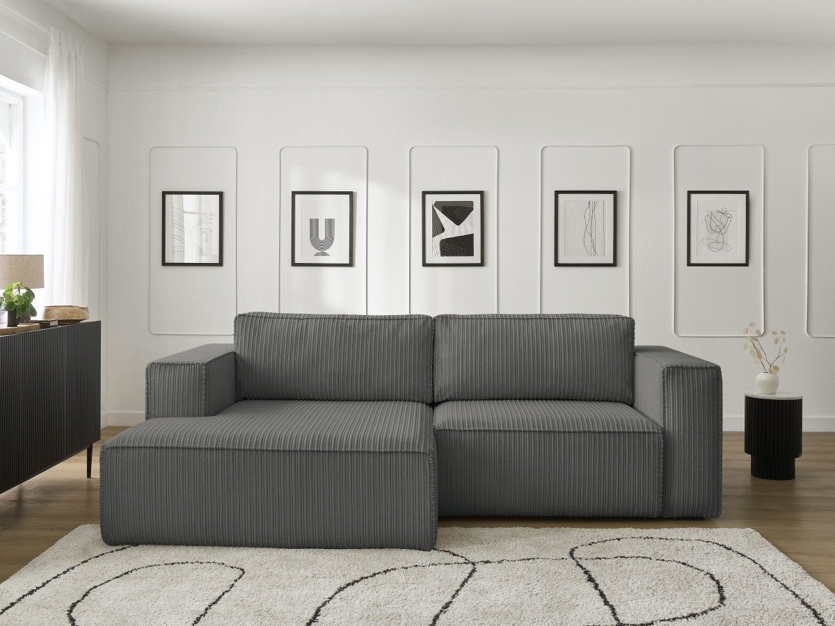Canapé d'angle convertible coffre NINA velours côtelé gris foncé — vue 5