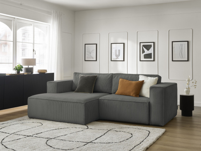 Canapé d'angle convertible coffre NINA velours côtelé