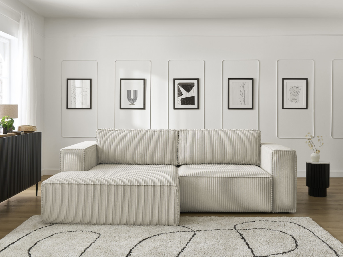 Canapé d'angle convertible coffre NINA velours côtelé gris clair angle gauche BOBOCHIC 3 places - Vue supplémentaire 3
