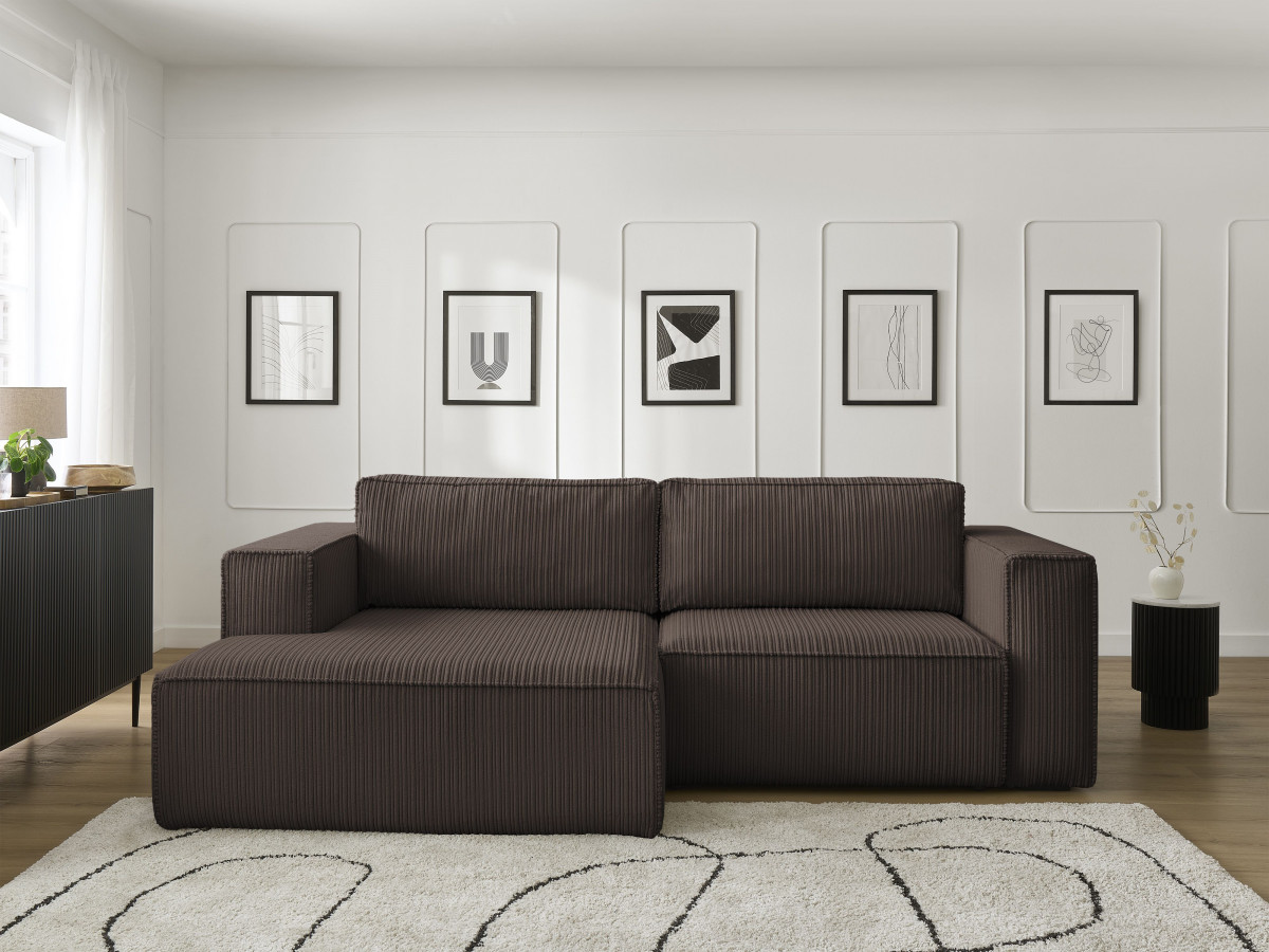 Canapé d'angle convertible coffre NINA velours côtelé marron angle gauche BOBOCHIC 3 places - Vue supplémentaire 3