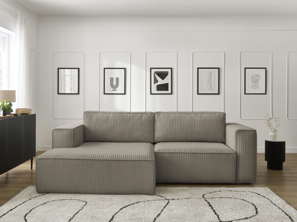 Canapé d'angle convertible coffre NINA velours côtelé taupe angle gauche BOBOCHIC 3 places - Vue supplémentaire 3