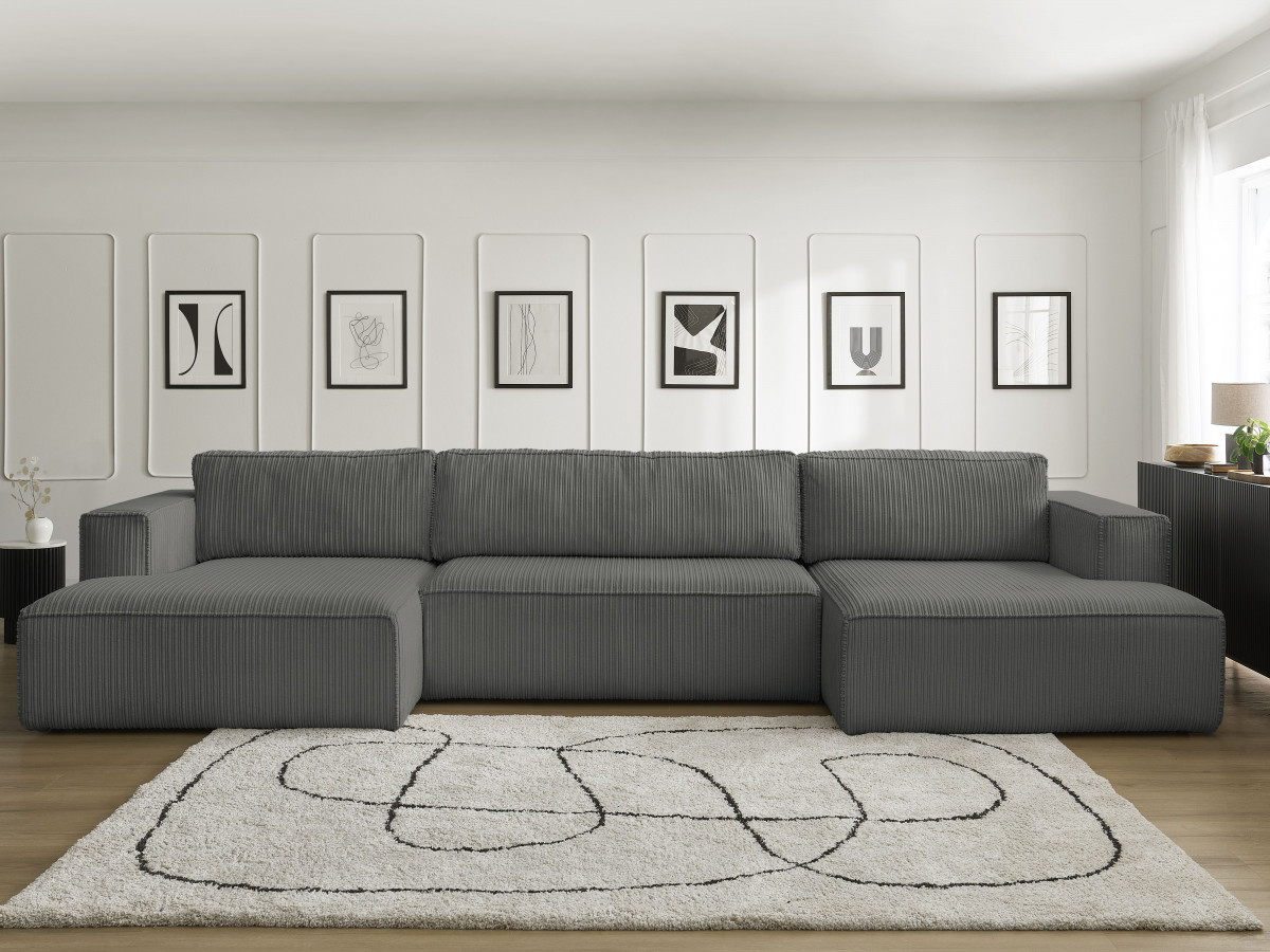 Canapé panoramique convertible coffre NINA velours côtelé gris foncé — vue 5