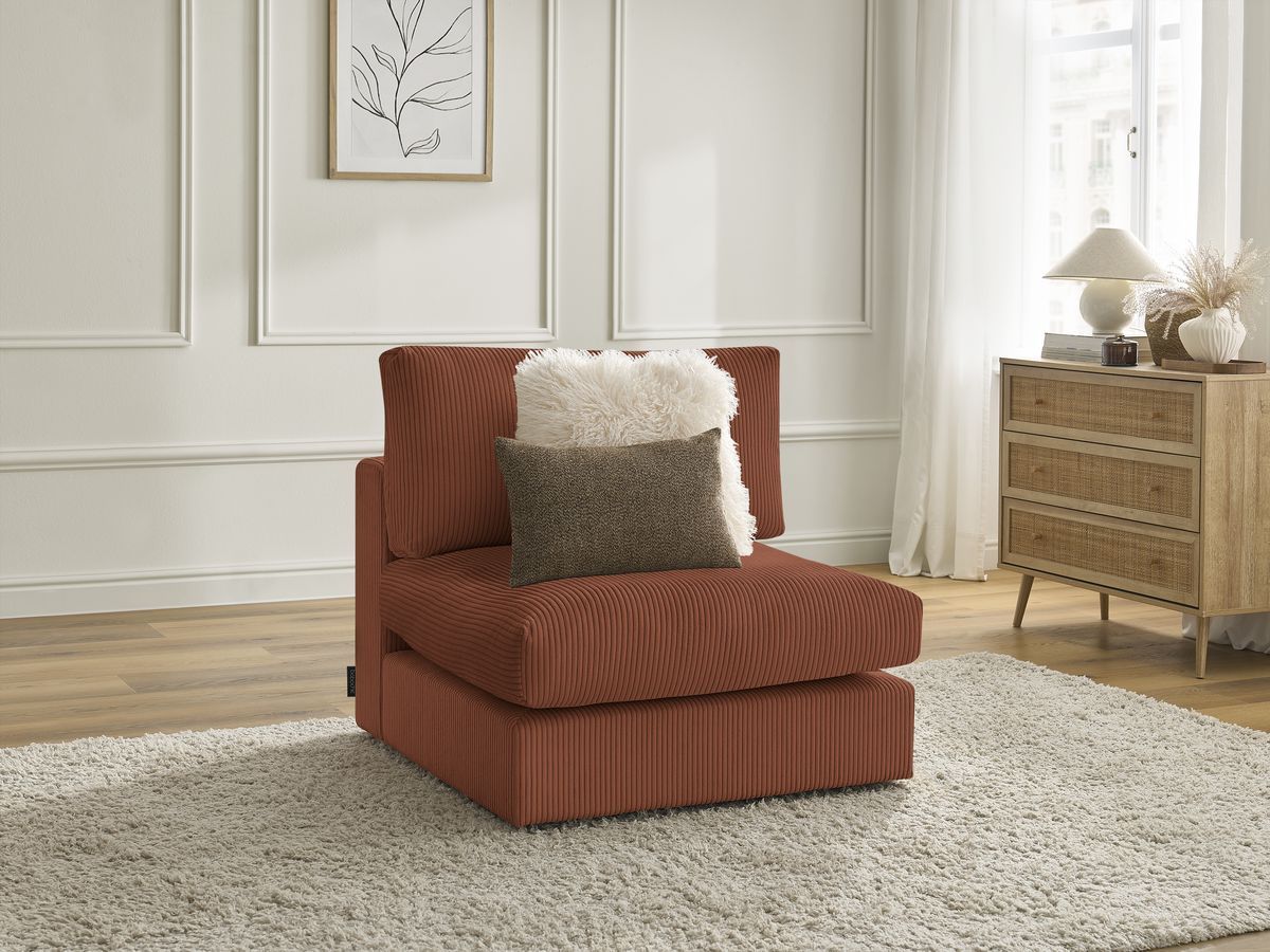 Canapé d'angle fixe EVEREST tissu chiné - Orange - Angle droit - 10 coussins
